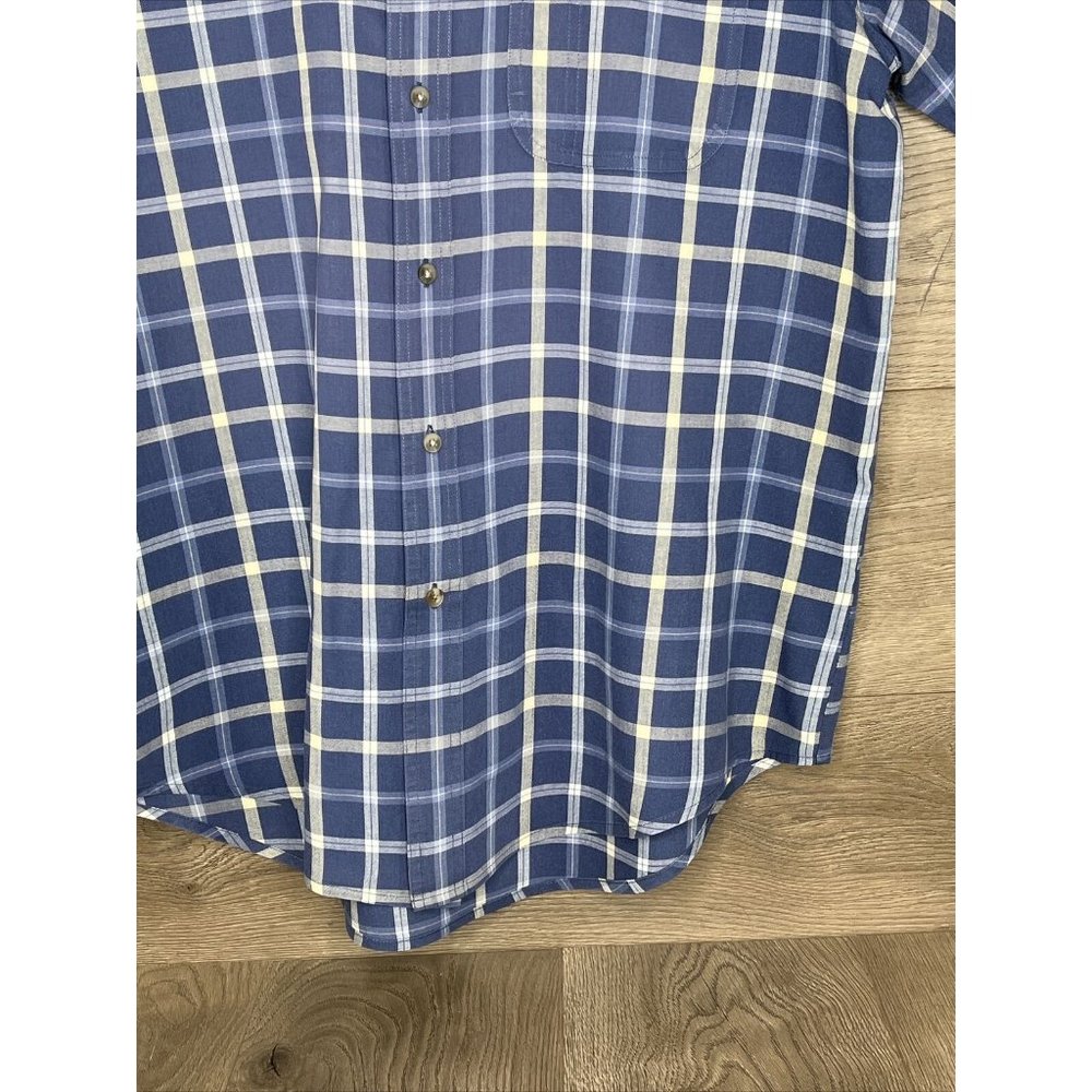 Wrangler Mens Button Down Shirt LG Blue Plaid Short Sleeve Rugged Wear Outdoors - Picture 4 of 10